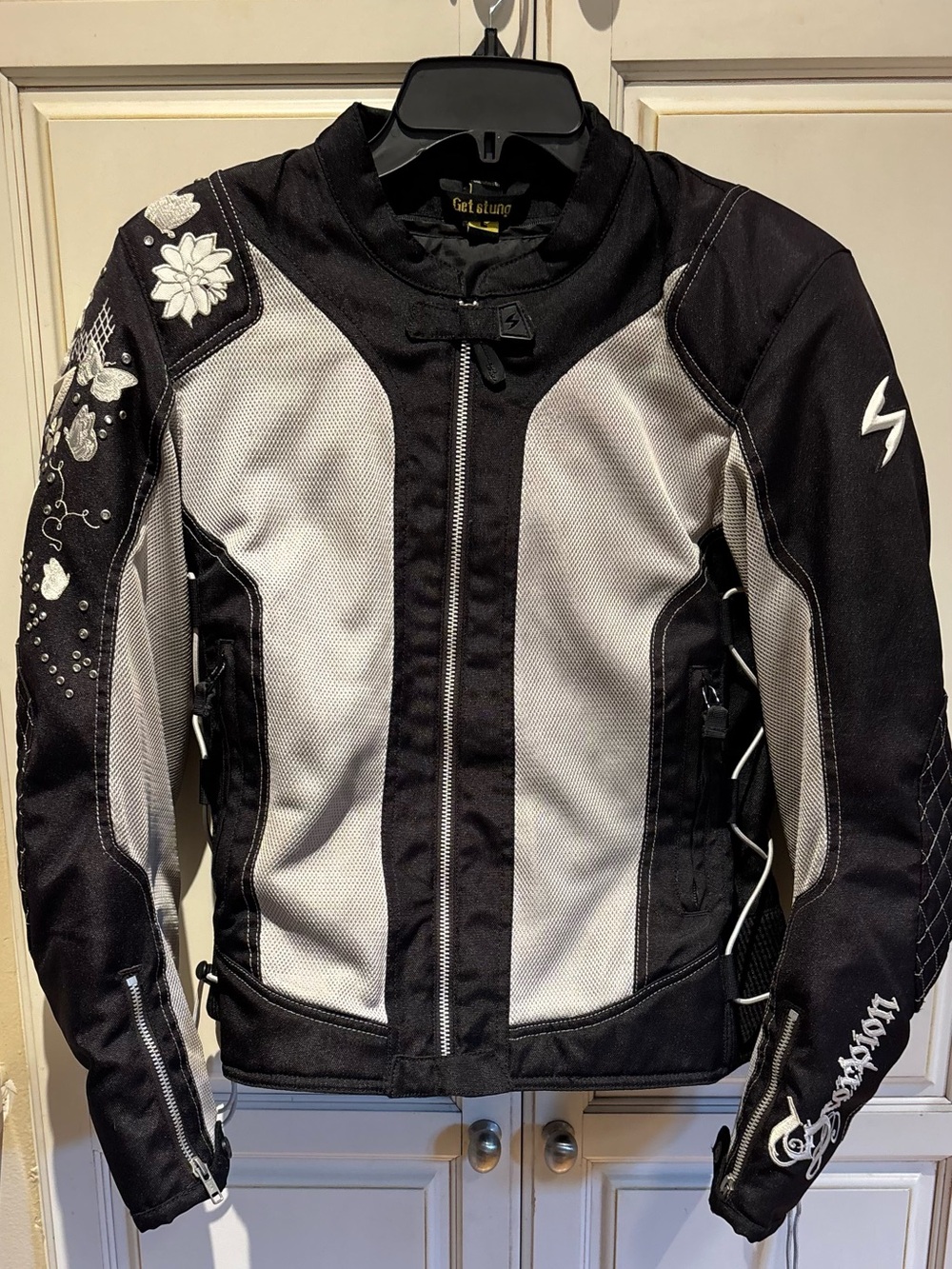 Scorpion EXO Size L Get Stung Black & Silver Women's Motorcycle Jacket